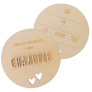 Wooden birth card "Hello world" with little hearts