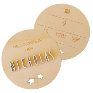 Wooden birth card "Hello world" with little stars